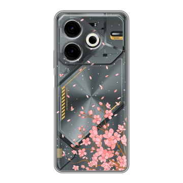 Силиконовый чехол на Tecno Pova 6 Neo с принтом Ветка сакуры Силиконовый чехол на Tecno Pova 6 Neo с принтом Ветка сакуры