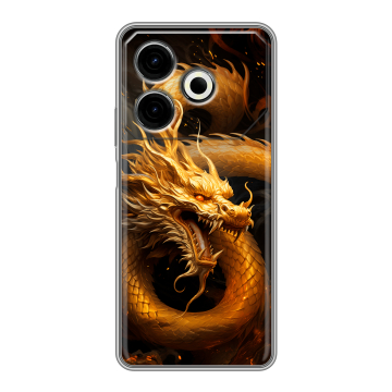 Силиконовый чехол на Tecno Pova 6 Neo с принтом Золотой дракон Силиконовый чехол на Tecno Pova 6 Neo с принтом Золотой дракон