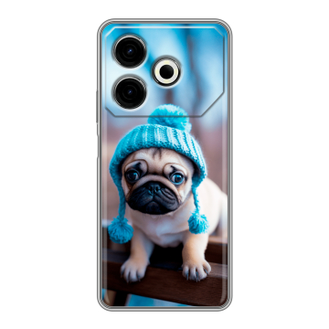 Силиконовый чехол на Tecno Pova 6 Neo с принтом Мопс в шапке Силиконовый чехол на Tecno Pova 6 Neo с принтом Мопс в шапке