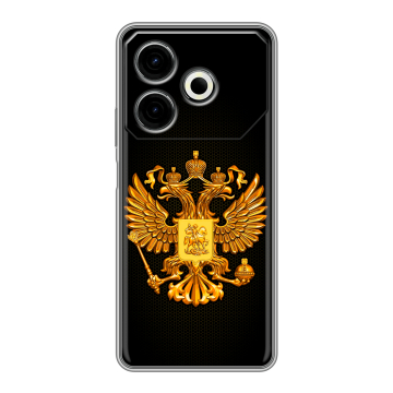 Силиконовый чехол на Tecno Pova 6 Neo с принтом Герб России желтый Силиконовый чехол на Tecno Pova 6 Neo с принтом Герб России желтый