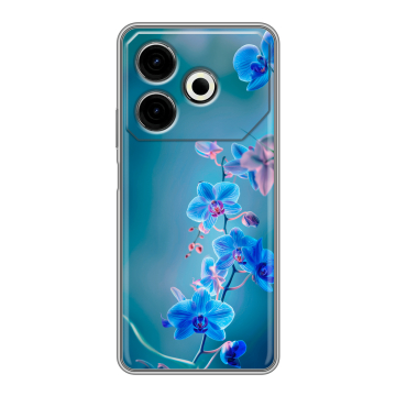 Силиконовый чехол на Tecno Pova 6 Neo с принтом Голубые цветы Силиконовый чехол на Tecno Pova 6 Neo с принтом Голубые цветы
