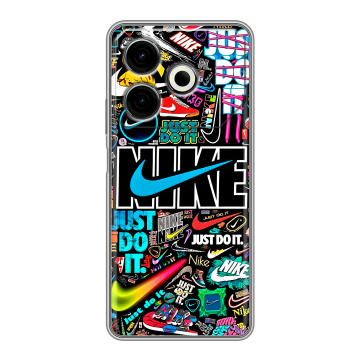 Силиконовый чехол на Tecno Pova 6 Neo с принтом найк nike черный Силиконовый чехол на Tecno Pova 6 Neo с принтом найк nike черный