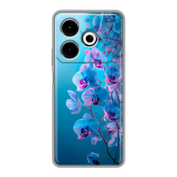 Силиконовый чехол на Tecno Pova 6 Neo с принтом голубые орхидеи Силиконовый чехол на Tecno Pova 6 Neo с принтом голубые орхидеи