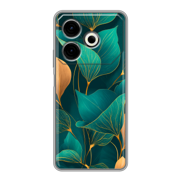 Силиконовый чехол на Tecno Pova 6 Neo с принтом Листья и золото Силиконовый чехол на Tecno Pova 6 Neo с принтом Листья и золото