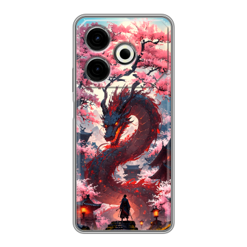 Силиконовый чехол на Tecno Pova 6 Neo с принтом Дракон Японский Силиконовый чехол на Tecno Pova 6 Neo с принтом Дракон Японский