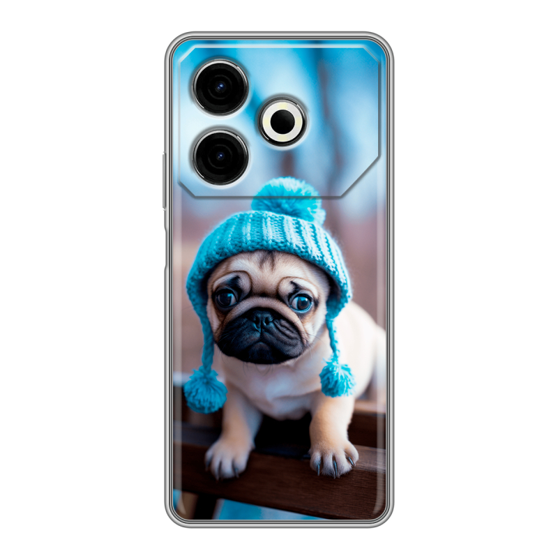 Силиконовый чехол на Tecno Pova 6 Neo с принтом Мопс в шапке Силиконовый чехол на Tecno Pova 6 Neo с принтом Мопс в шапке