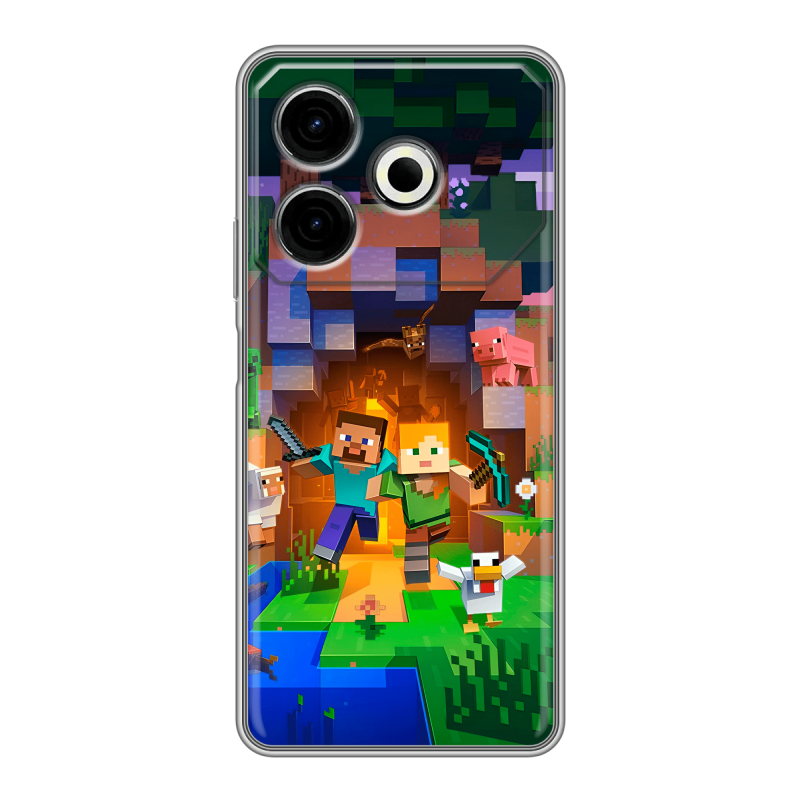 Силиконовый чехол на Tecno Pova 6 Neo с принтом Майнкрафт Minecraft Силиконовый чехол на Tecno Pova 6 Neo с принтом Майнкрафт Minecraft