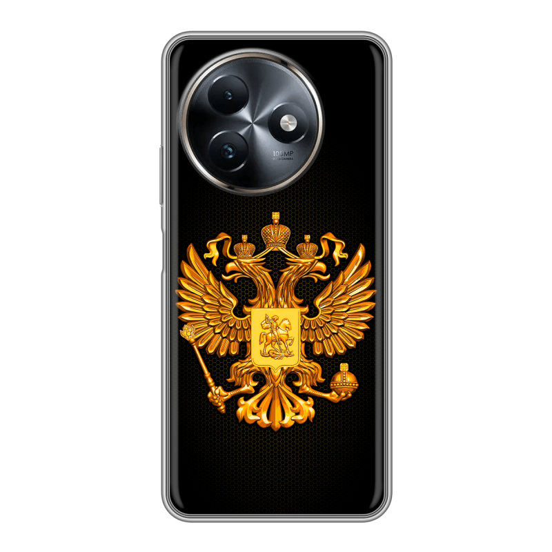 Силиконовый чехол на Itel S24 с принтом Герб России желтый Силиконовый чехол на Itel S24 с принтом Герб России желтый