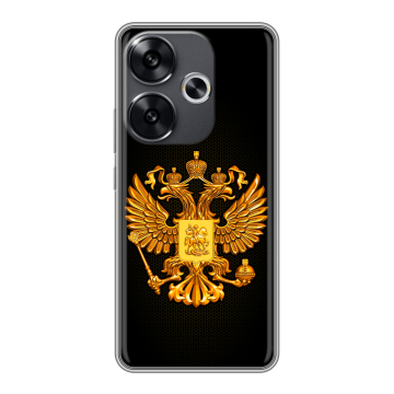 Силиконовый чехол на Xiaomi Poco F6 с принтом Герб России желтый