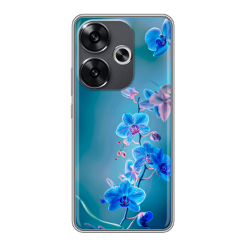 Силиконовый чехол на Xiaomi Poco F6 с принтом Голубые цветы