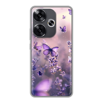 Силиконовый чехол на Xiaomi Poco F6 с принтом бабочки и лаванда