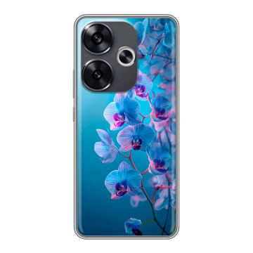 Силиконовый чехол на Xiaomi Poco F6 с принтом голубые орхидеи Силиконовый чехол на Xiaomi Poco F6 с принтом голубые орхидеи