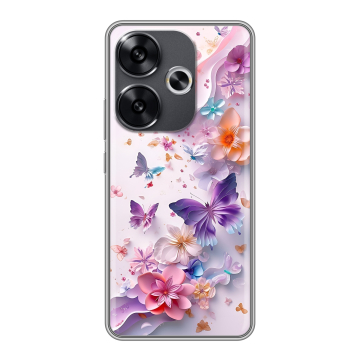 Силиконовый чехол на Xiaomi Poco F6 с принтом цветы бабочки