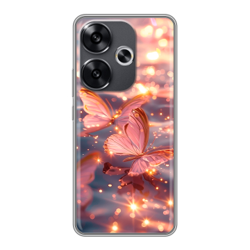 Силиконовый чехол на Xiaomi Poco F6 с принтом бабочки розовые