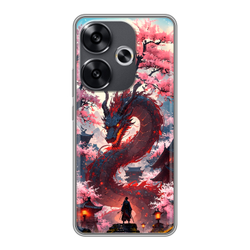 Силиконовый чехол на Xiaomi Poco F6 с принтом Дракон Японский