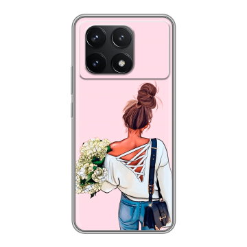 Силиконовый чехол на Xiaomi Poco F6 Pro с принтом Девушка и букет Силиконовый чехол на Xiaomi Poco F6 Pro с принтом Девушка и букет