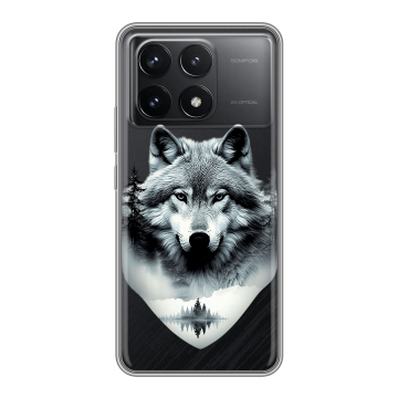 Силиконовый чехол на Xiaomi Poco F6 Pro с принтом Волк в лесу Силиконовый чехол на Xiaomi Poco F6 Pro с принтом Волк в лесу