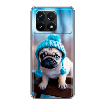 Силиконовый чехол на Xiaomi Poco F6 Pro с принтом Мопс в шапке Силиконовый чехол на Xiaomi Poco F6 Pro с принтом Мопс в шапке