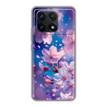Силиконовый чехол на Xiaomi Poco F6 Pro с принтом цветы бабочки Силиконовый чехол на Xiaomi Poco F6 Pro с принтом цветы бабочки