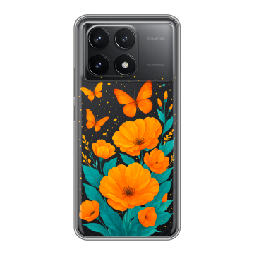 Силиконовый чехол на Xiaomi Poco F6 Pro с принтом цветы бабочки Силиконовый чехол на Xiaomi Poco F6 Pro с принтом цветы бабочки