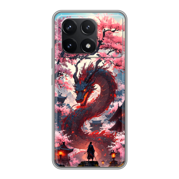 Силиконовый чехол на Xiaomi Poco F6 Pro с принтом Дракон Японский