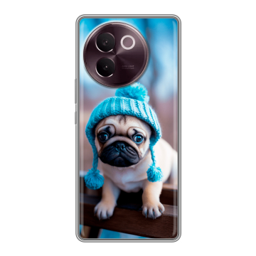 Силиконовый чехол на Vivo V30e с принтом Мопс в шапке