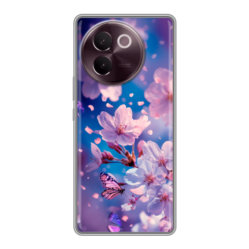 Силиконовый чехол на Vivo V30e с принтом цветы бабочки