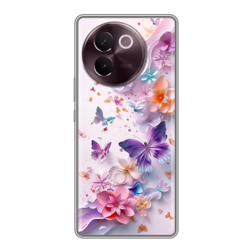 Силиконовый чехол на Vivo V30e с принтом цветы бабочки Силиконовый чехол на Vivo V30e с принтом цветы бабочки