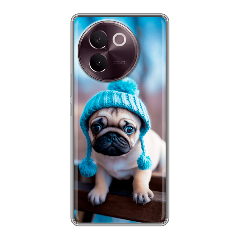 Силиконовый чехол на Vivo V30e с принтом Мопс в шапке Силиконовый чехол на Vivo V30e с принтом Мопс в шапке