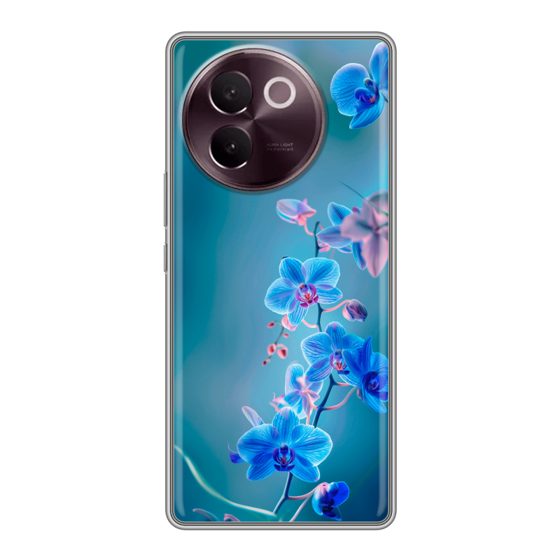 Силиконовый чехол на Vivo V30e с принтом Голубые цветы Силиконовый чехол на Vivo V30e с принтом Голубые цветы