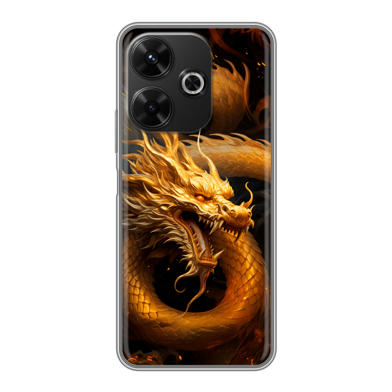 Силиконовый чехол на RedMi 13 4G с принтом Золотой дракон Силиконовый чехол на RedMi 13 4G с принтом Золотой дракон