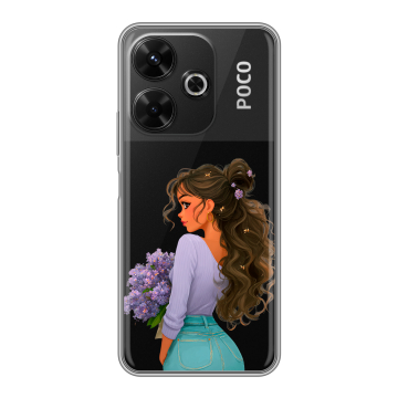 Силиконовый чехол на Poco M6 4G с принтом девушка цветы Силиконовый чехол на Poco M6 4G с принтом девушка цветы