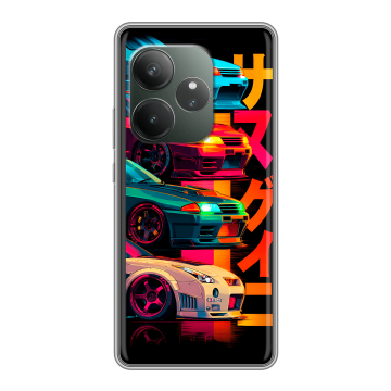 Силиконовый чехол на Realme GT 6 с принтом Гоночные машины