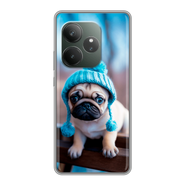 Силиконовый чехол на Realme GT 6 с принтом Мопс в шапке