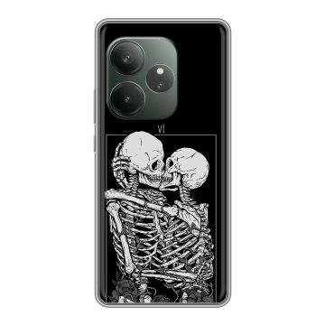 Силиконовый чехол на Realme GT 6 с принтом Поцелуй скелетов