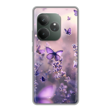 Силиконовый чехол на Realme GT 6 с принтом бабочки и лаванда