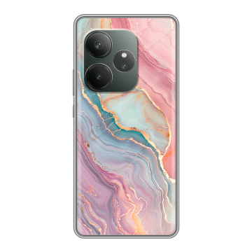 Силиконовый чехол на Realme GT 6 с принтом розовый мрамор
