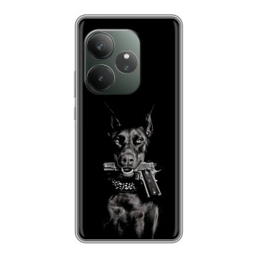 Силиконовый чехол на Realme GT 6T с принтом Доберман и пистолет Силиконовый чехол на Realme GT 6T с принтом Доберман и пистолет