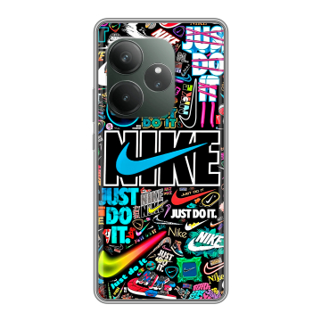 Силиконовый чехол на Realme GT 6T с принтом найк nike черный Силиконовый чехол на Realme GT 6T с принтом найк nike черный