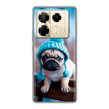 Силиконовый чехол на Infinix Note 40 Pro Plus 5G с принтом Мопс в шапке Силиконовый чехол на Infinix Note 40 Pro Plus 5G с принтом Мопс в шапке