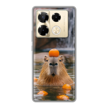 Силиконовый чехол на Infinix Note 40 Pro Plus 5G с принтом Капибара с апельсином Силиконовый чехол на Infinix Note 40 Pro Plus 5G с принтом Капибара с апельсином