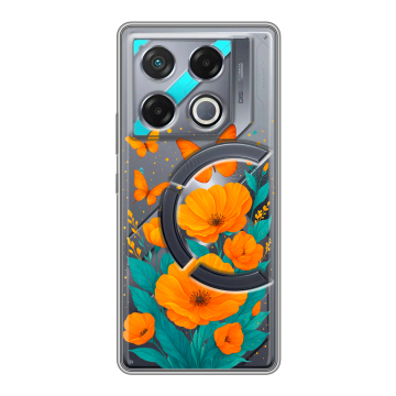 Силиконовый чехол на Infinix GT 20 Pro с принтом цветы бабочки Силиконовый чехол на Infinix GT 20 Pro с принтом цветы бабочки