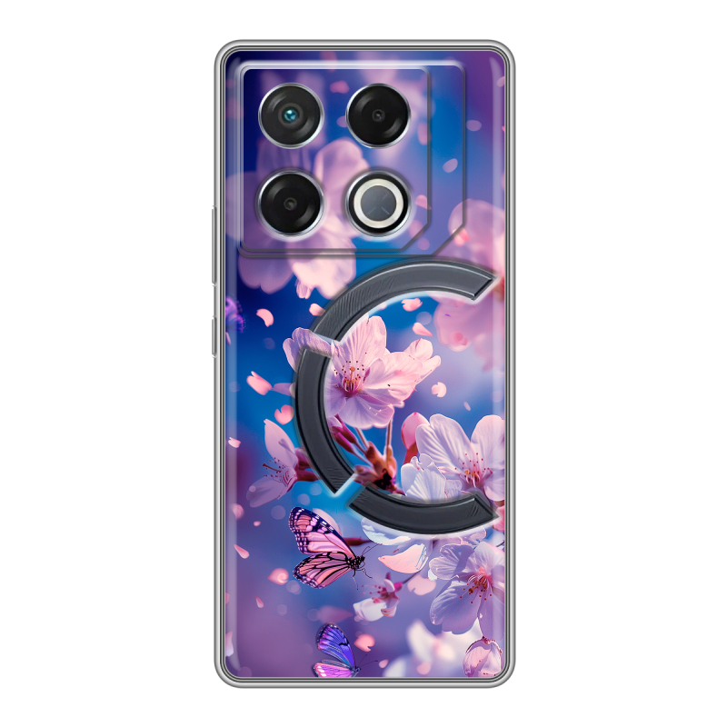 Силиконовый чехол на Infinix GT 20 Pro с принтом цветы бабочки Силиконовый чехол на Infinix GT 20 Pro с принтом цветы бабочки