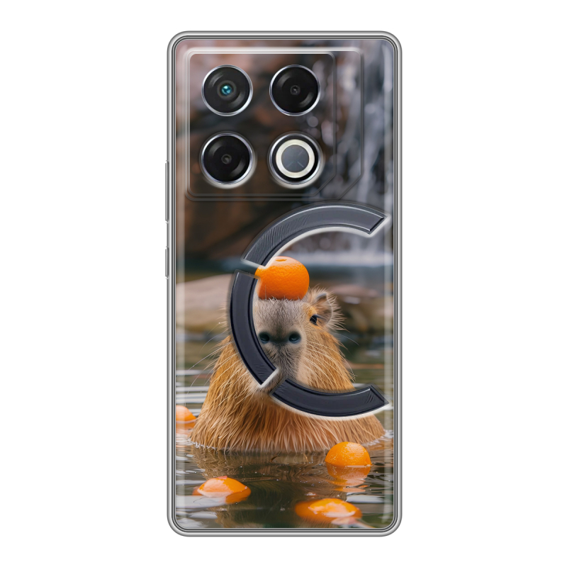 Силиконовый чехол на Infinix GT 20 Pro с принтом Капибара с апельсином Силиконовый чехол на Infinix GT 20 Pro с принтом Капибара с апельсином