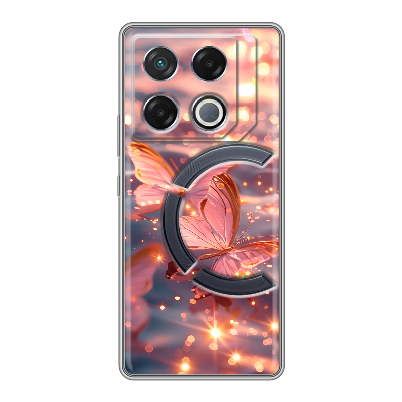 Силиконовый чехол на Infinix GT 20 Pro с принтом бабочки розовые Силиконовый чехол на Infinix GT 20 Pro с принтом бабочки розовые