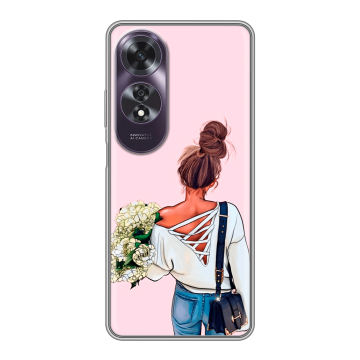 Силиконовый чехол на OPPO A60 с принтом Девушка и букет