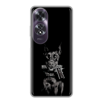 Силиконовый чехол на OPPO A60 с принтом Доберман и пистолет