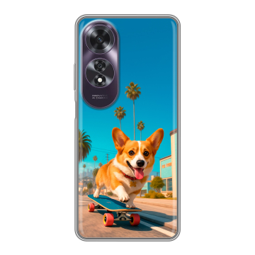 Силиконовый чехол на OPPO A60 с принтом Корги на скейте