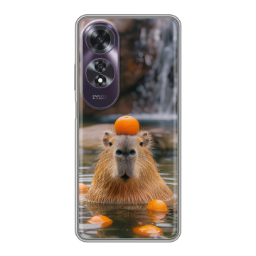 Силиконовый чехол на OPPO A60 с принтом Капибара с апельсином Силиконовый чехол на OPPO A60 с принтом Капибара с апельсином