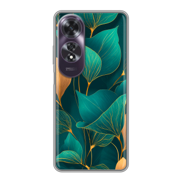 Силиконовый чехол на OPPO A60 с принтом Листья и золото